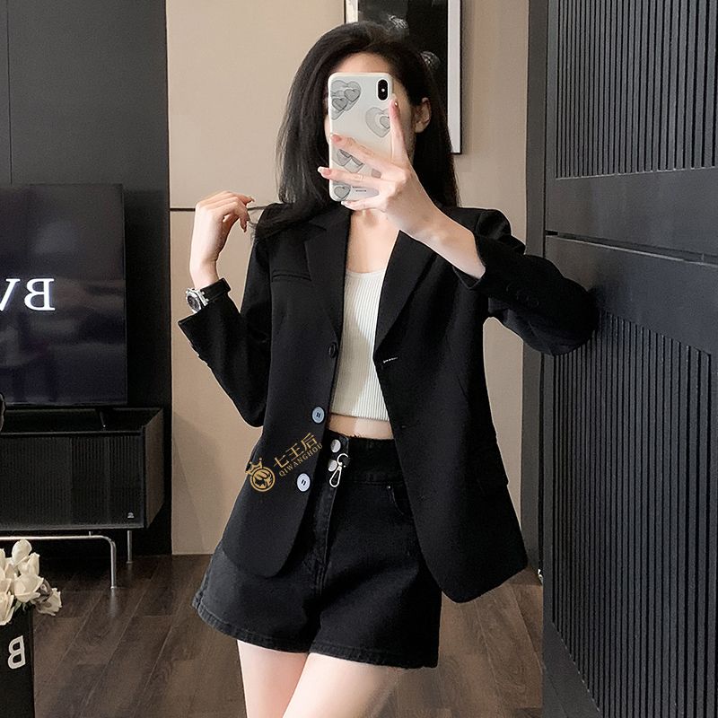 High-end black suit jacket for women Spring and Autumn 2024 New Korean Style Loose Small Loose Suit Tops for Women
