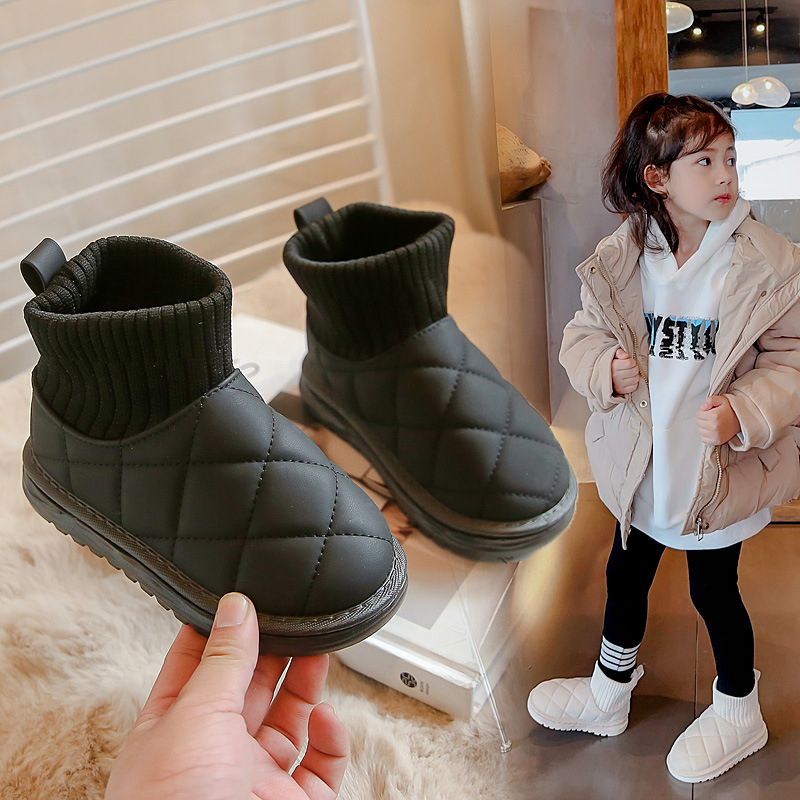  new winter style warm snow boots for boys and girls, children's socks, large cotton shoes, stylish stocking short boots, Maillard