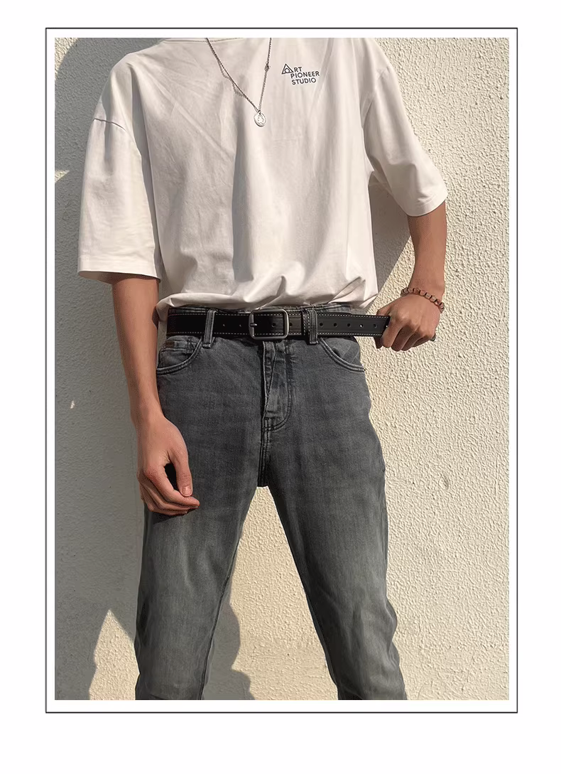 Mångsidig Instagram Korean Edition Young Boys Jeans Trendiga Nålknapp Modebälte Student Män_voghion.com
