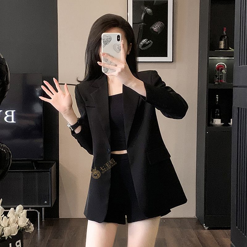 Black suit jacket for women spring and autumn 2024 new Korean style design temperament casual long-sleeved small suit top for women