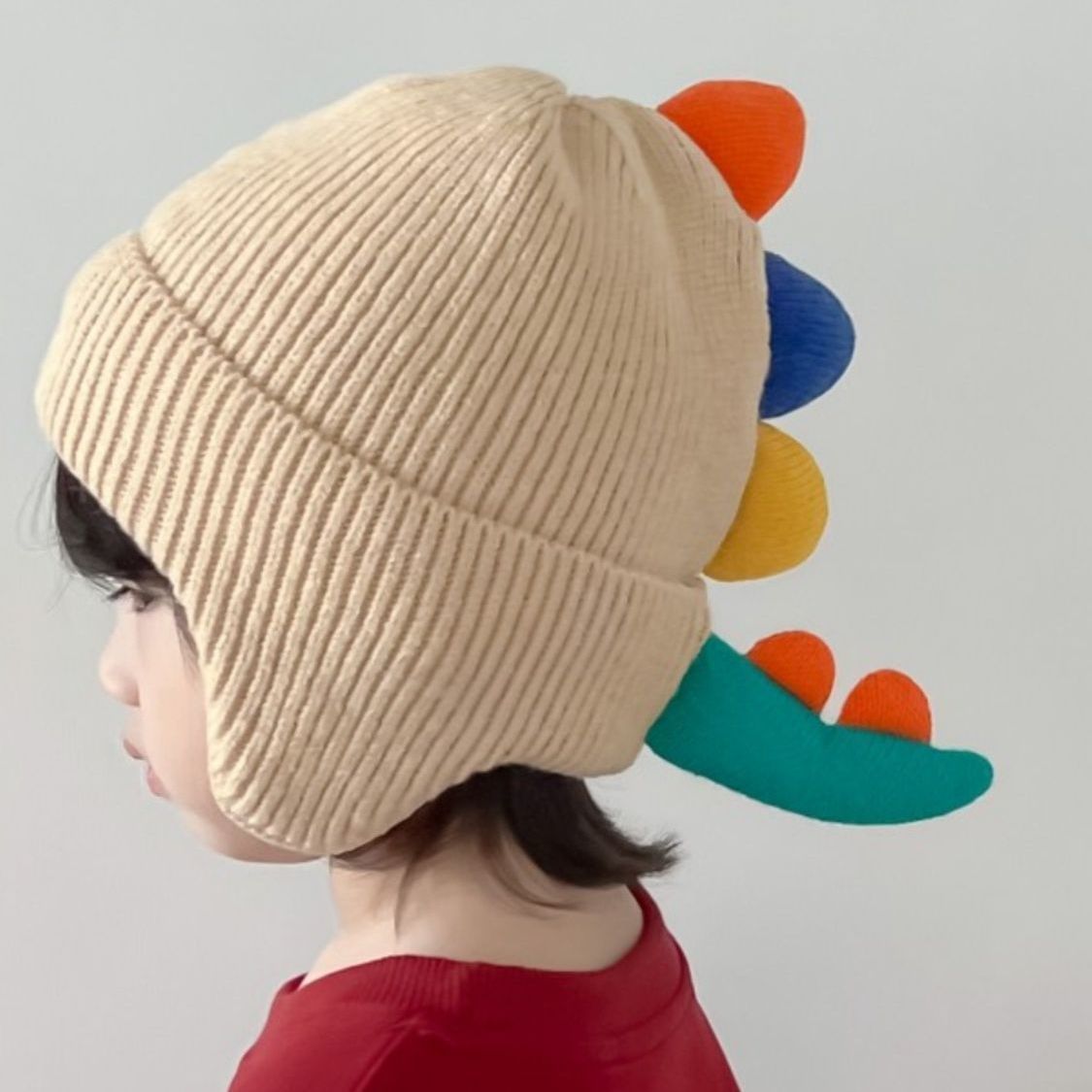 Little dinosaur cartoon windproof winter ear hat for boys and girls, autumn and winter new children's knitted thermal hat_voghion.com