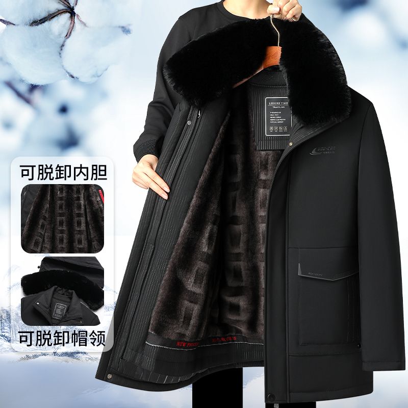 中老年男爸爸棉服加絨加厚可脫卸內膽外套冬季中長款棉衣棉襖保暖
