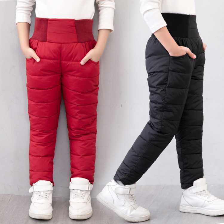 Off-season winter trousers for boys and girls, big children's three-layer thickened trousers, children's trousers, high-waisted down cotton trousers