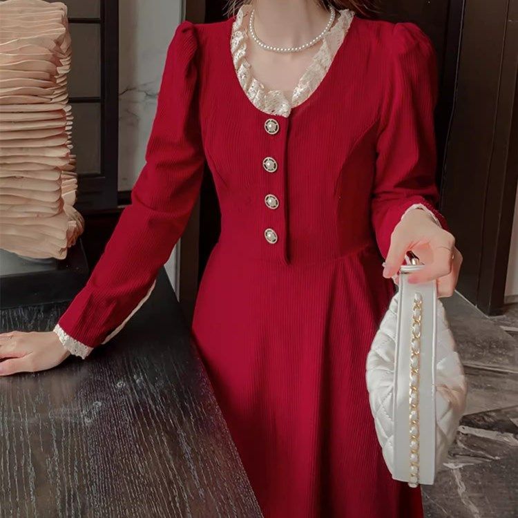 法式赫本風氣質大碼連衣裙女秋冬季禮服裙高端輕奢小眾黑色長裙