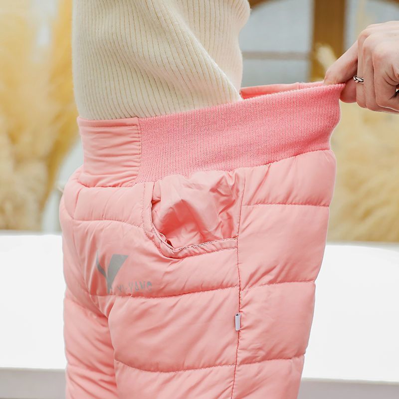 Velvet and thickened high-waisted trousers for middle and large children, boys and girls, off-season children's down cotton trousers to keep warm in winter.