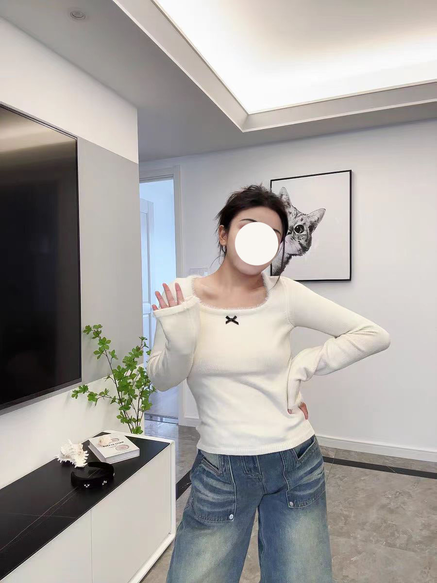 蝴蝶結毛衣女秋冬季超好看內搭打底衫修身短款上衣高級感
