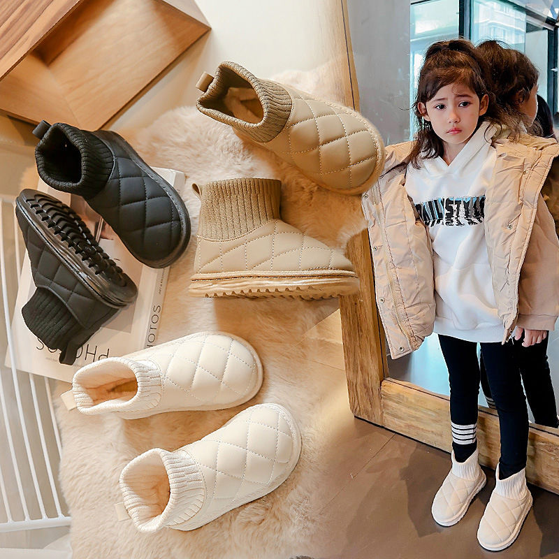  new winter style warm snow boots for boys and girls, children's socks, large cotton shoes, stylish stocking short boots, Maillard