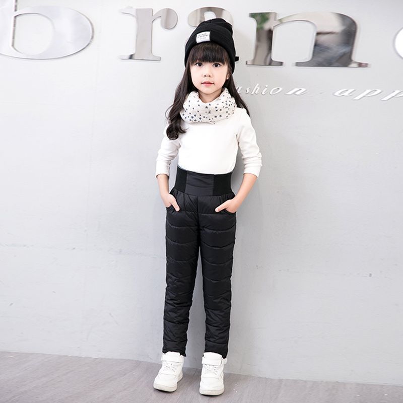 Boys' high-waisted down cotton thickened women's warm outer trousers for middle and large children, slim baby outer wear, children's cotton trousers for winter