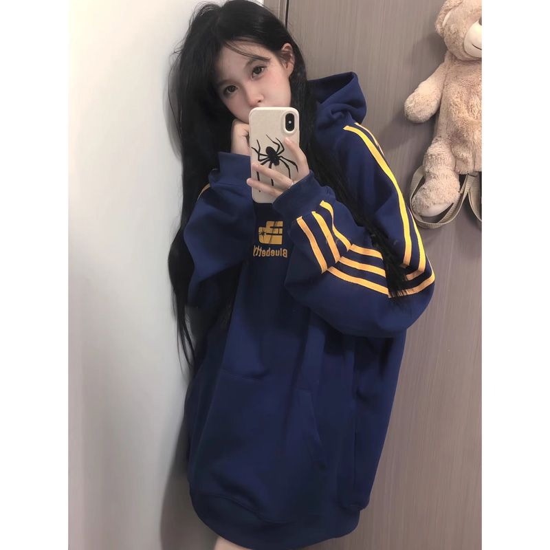 黎幫主國潮牌美式三條槓連帽衛衣女冬季加絨加厚情侶oversize外套