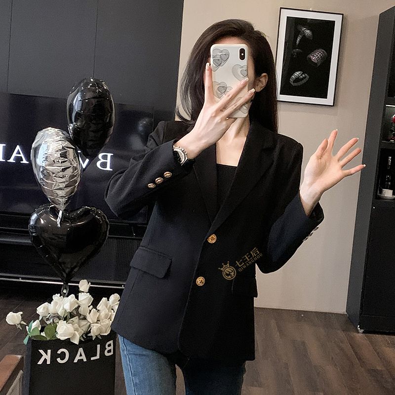 Black suit jacket for small women 2024 Korean style slim-fitting and high-end street-cut waist slimming suit top