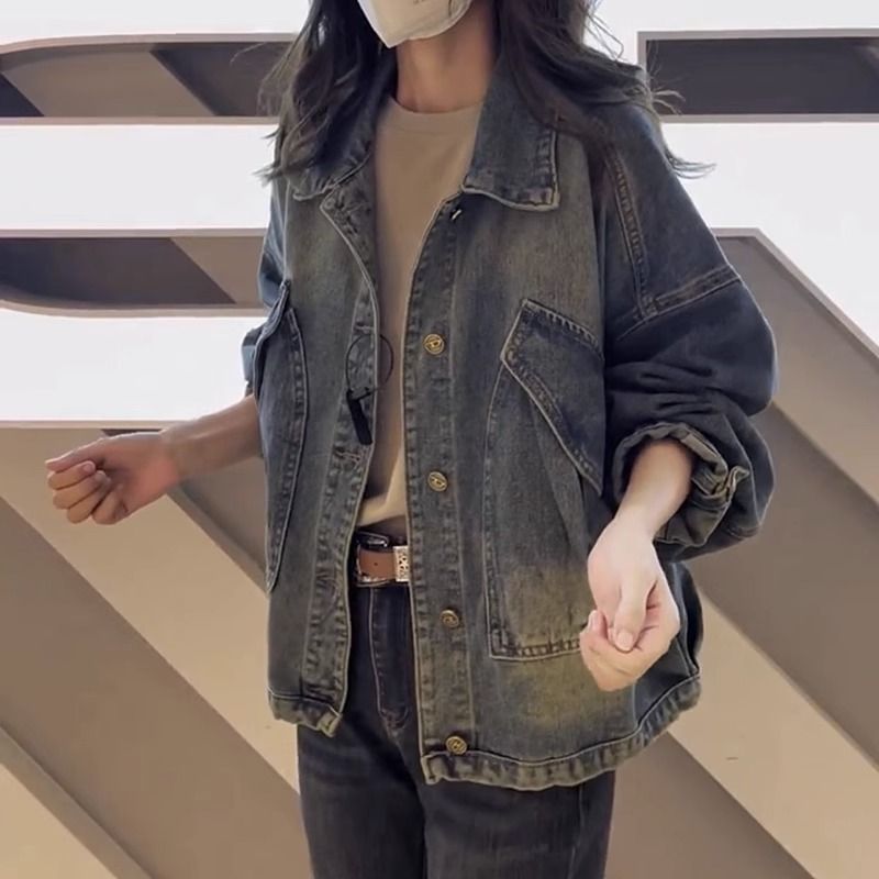 Plus Size Women's Denim Short Jacket 2023 Autumn and Winter New Jacket Top Long Sleeve Regular Versatile Women's Loose