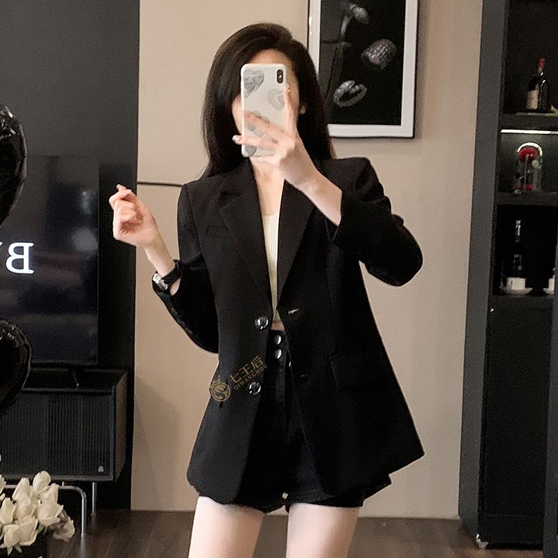 Black suit jacket for women spring and autumn 2024 new temperament casual high-end small loose slim suit