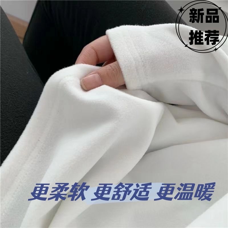 高級感德絨加厚2023年新款秋冬白色加絨打底衫女圓領長袖t恤內搭