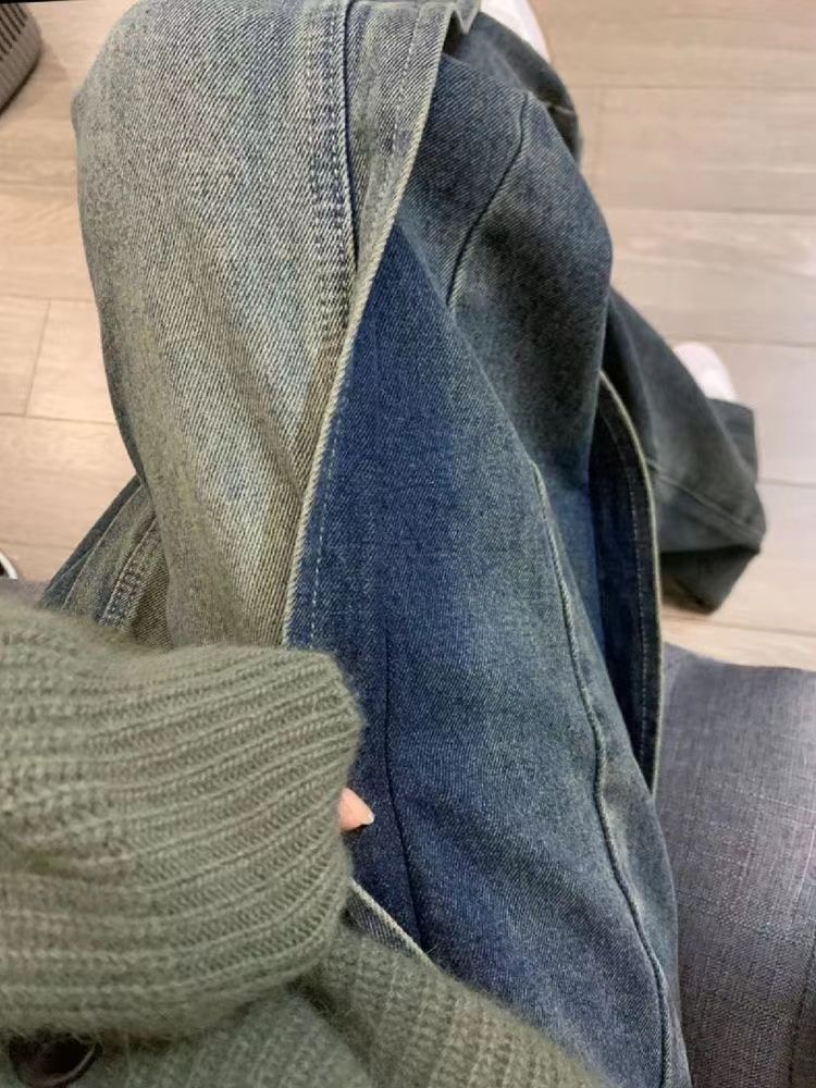 美式高街窄版闊腿牛仔褲女秋冬款高腰直筒垂感寬鬆顯瘦設計感褲子