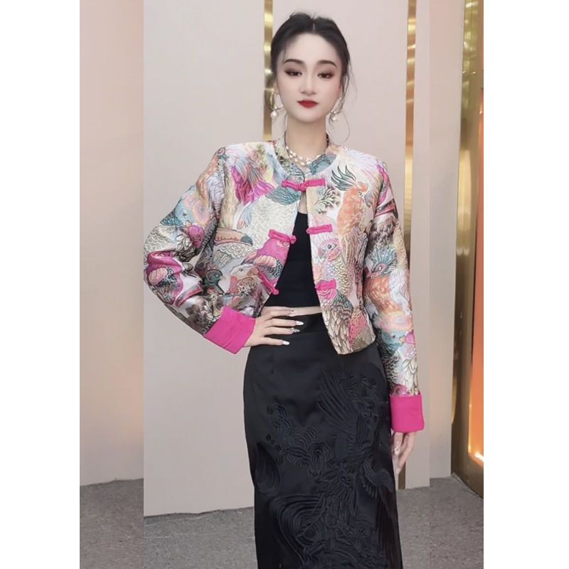 New Chinese style national style suit for women in autumn and winter new retro style age-reducing heavy industry printed Tang suit short jacket top for women