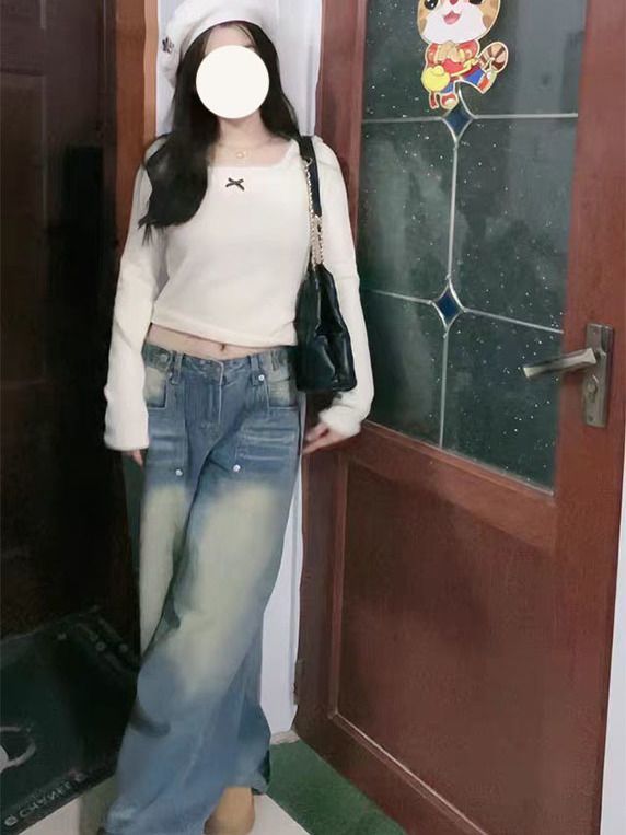 綿綿冬日 蝴蝶結u領百搭長袖T恤女修身顯瘦內搭打底上衣