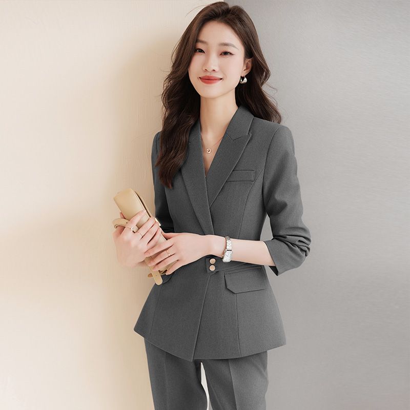 Navy blue blazer women's autumn and winter temperament host manager formal work clothes slim suit professional suit