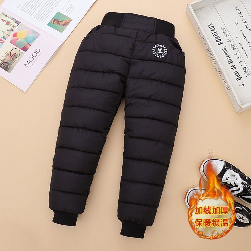 New children's down cotton trousers for boys and girls, winter warm trousers, high-waisted, medium and large children's velvet and thickened outer cotton trousers