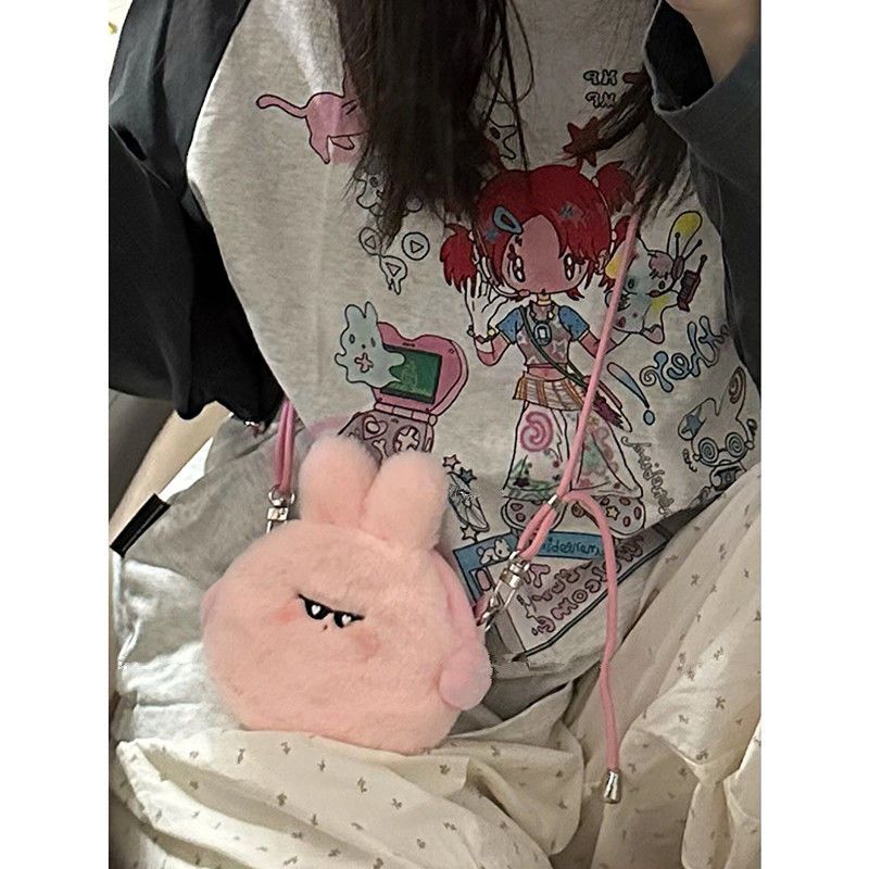 秋冬可愛包包女2023新款粉色耳機包迷你毛絨單肩包百搭毛毛斜挎包