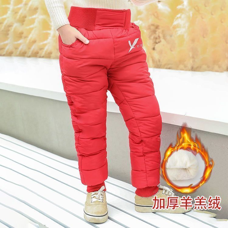 Velvet and thickened high-waisted trousers for middle and large children, boys and girls, off-season children's down cotton trousers to keep warm in winter.
