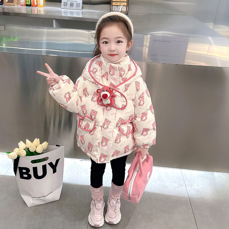 Girls' Down Jacket 2023 New Winter Clothes Baby Girl Fashionable Winter Children's White Duck Down Jacket Mid-Length