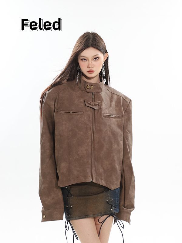 Feira Denton 2023 autumn and winter new design retro leather jackets for men and women loose casual long-sleeved short jackets