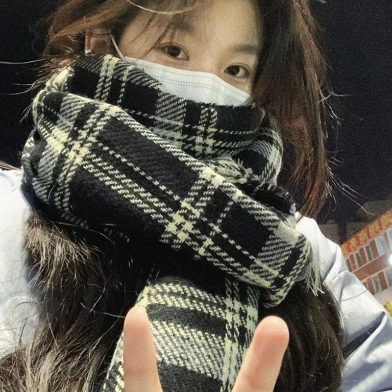 新款ins復古雙面格子圍巾韓系女冬季韓版保暖百搭學生網紅圍脖潮