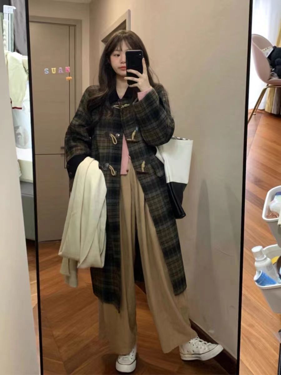 Woolen coat for women  autumn and winter new style small fragrance Korean style Hepburn style high-end temperament thickened woolen coat