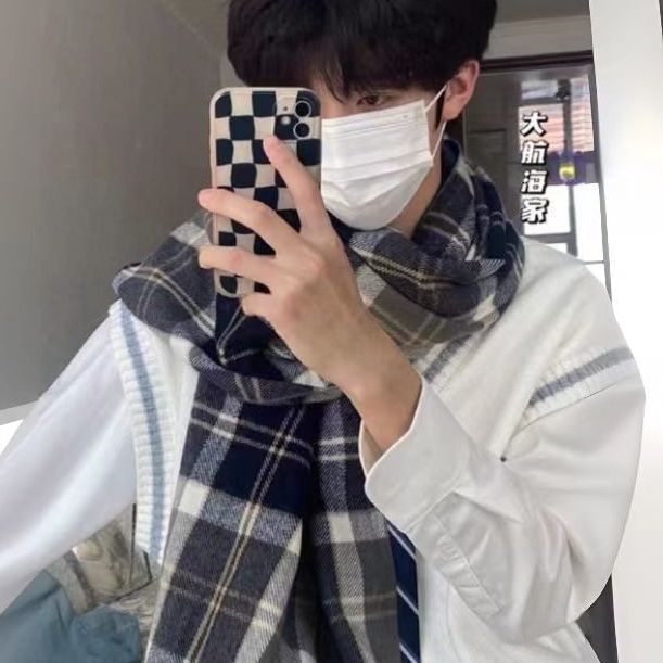圍巾男潮流個性潮牌格子百搭冬季學生冬季毛線男生冬季高檔年輕人