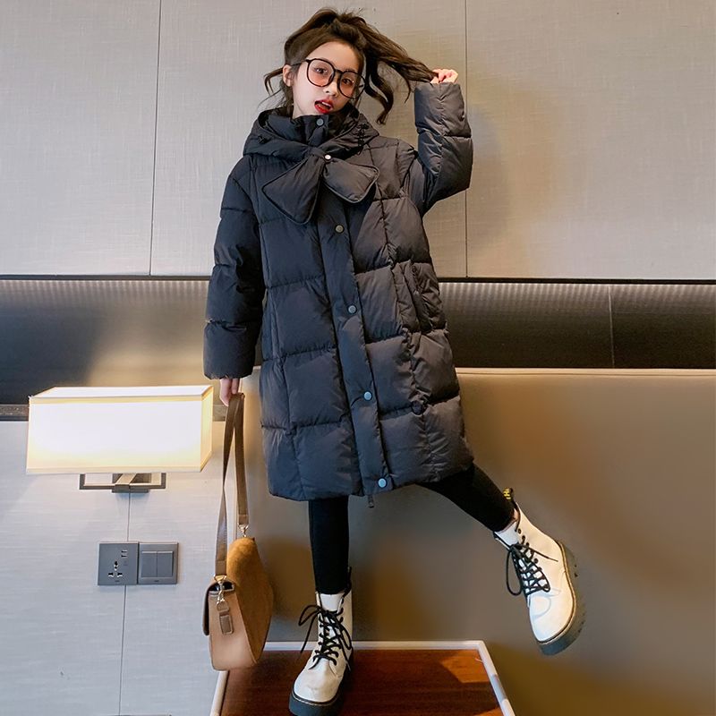 Girls' down jacket mid-length 2023 new children's style three-proof fabric big children's winter girls' super thick coat