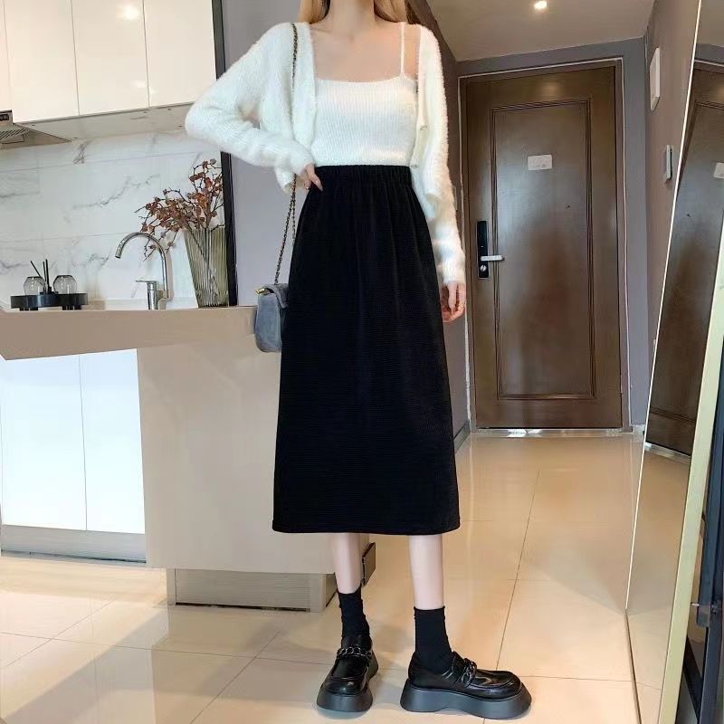 Autumn and winter skirt women's mid-length 2023 new high-waist slim A-line skirt temperament skirt