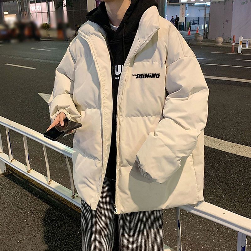 2023新款港風印花棉衣外套男ins寬鬆百搭棉服保暖防寒棉襖麵包服