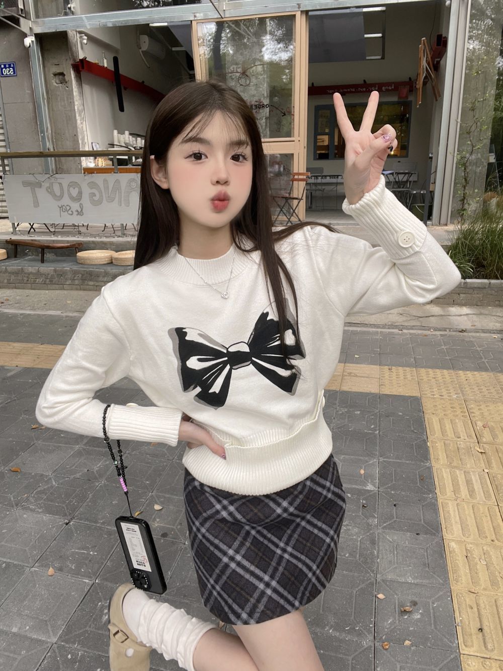 美式辣妹學院風針織衫女秋季長袖蝴蝶結半高領設計感寬鬆休閒上衣