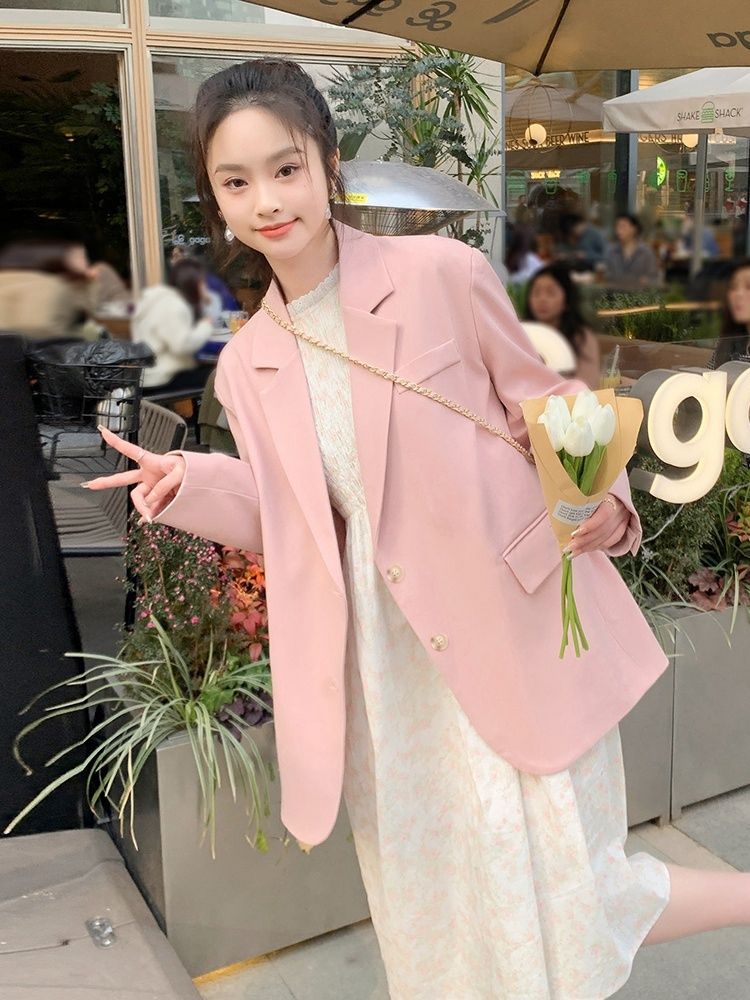 [Pure Wind Shili] Pink Blazer Women's 2024 Spring and Autumn New Korean Style Slim High-Quality Casual Suit