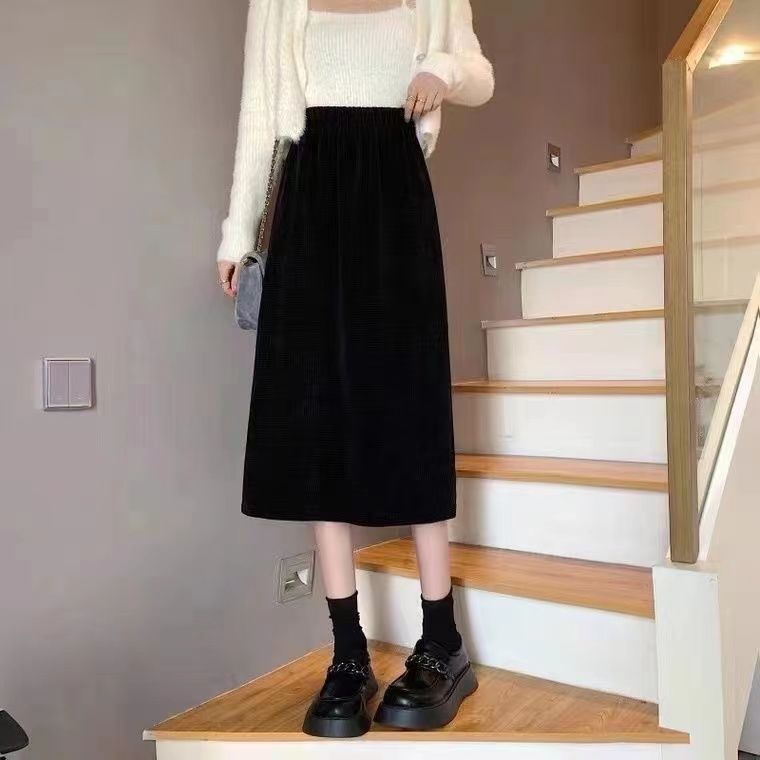Autumn and winter skirt women's mid-length 2023 new high-waist slim A-line skirt temperament skirt