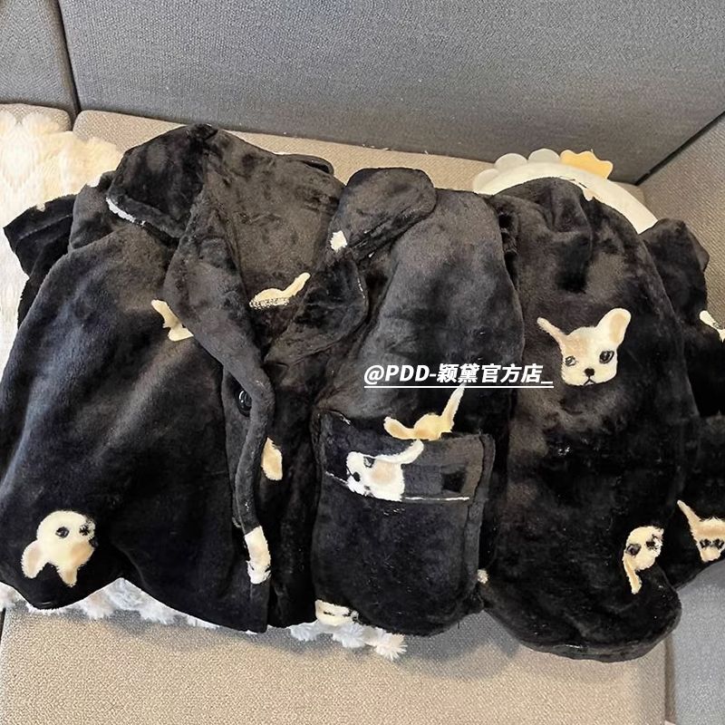 周深白鹿同款珊瑚絨睡衣女秋冬加厚毛絨ins風高顏值法蘭絨家居服