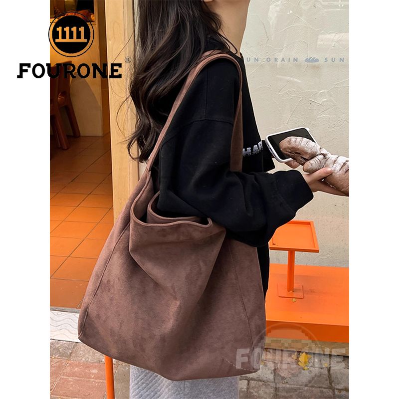 Retro large-capacity bag women's new fashion frosted texture shoulder bag niche commuter tote bag