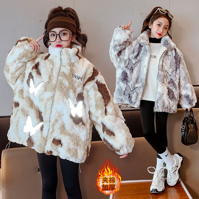 Girls' thickened lamb coat American winter lamb velvet new tie-dye design warm cotton coat for older children