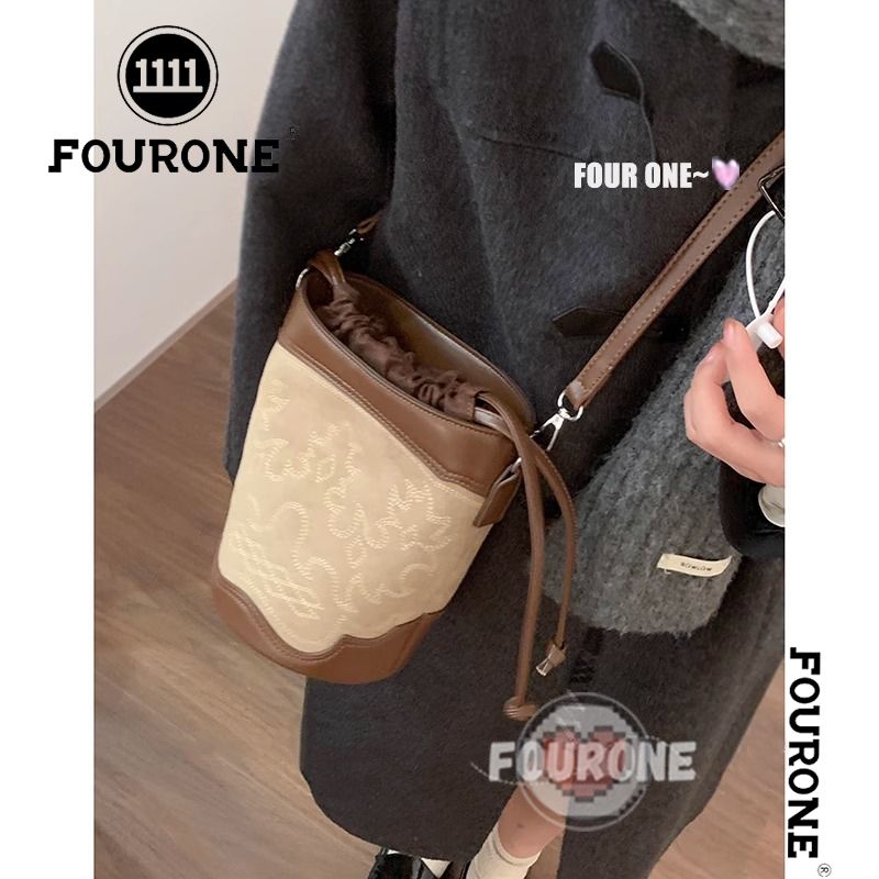 Retro Frosted Underarm Bag Women's Trendy Retro Embroidered Bucket Bag Versatile Handbag Crossbody Bag