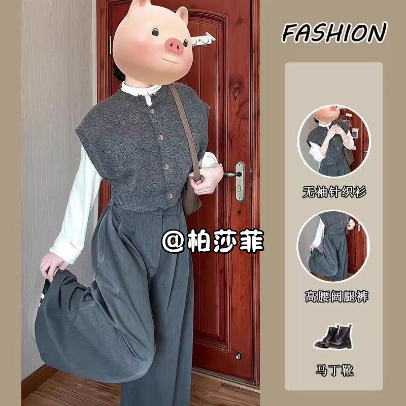 三件套女2023秋冬季新款韓系疊穿毛衣馬甲背心半高領打底衫半身裙