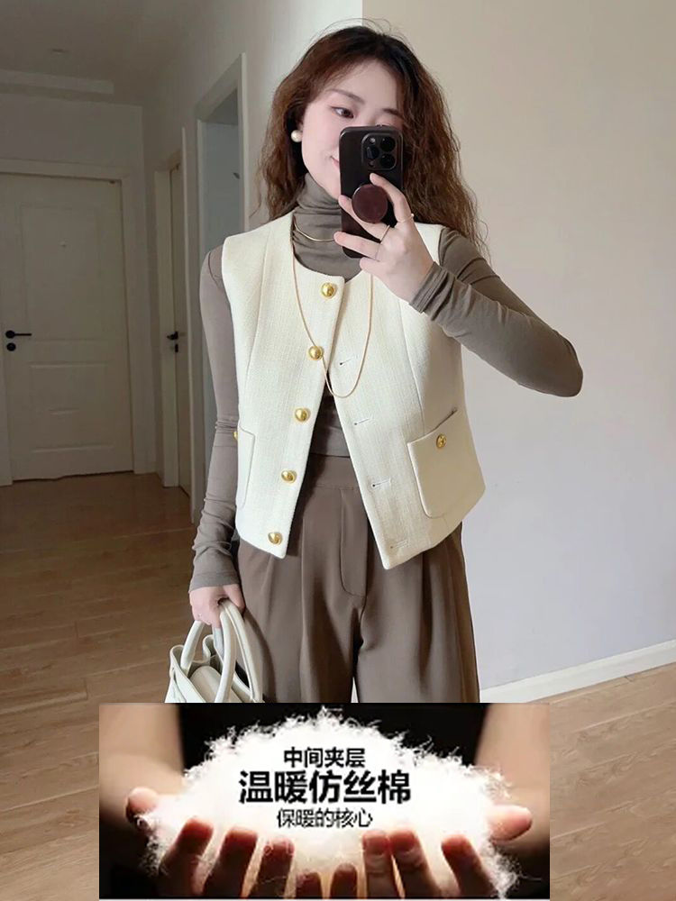 French style light and sophisticated suit, vest, cardigan, autumn temperament for women, layered with thin, fragrant style vest
