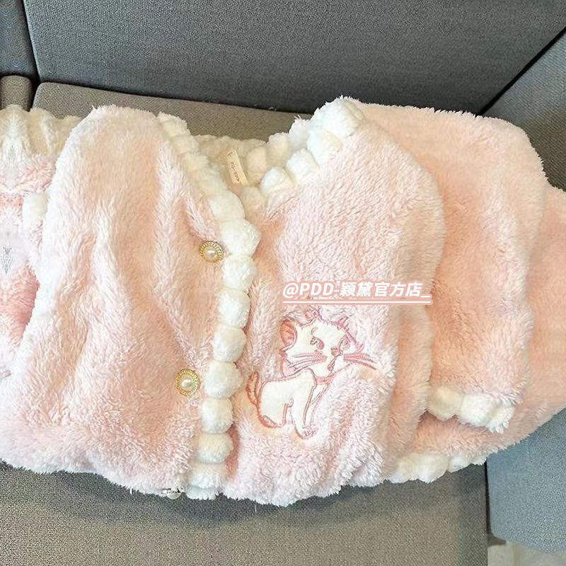 粉色瑪莉貓珊瑚絨睡衣女秋冬季新款加厚毛絨學生家居服套裝可外穿