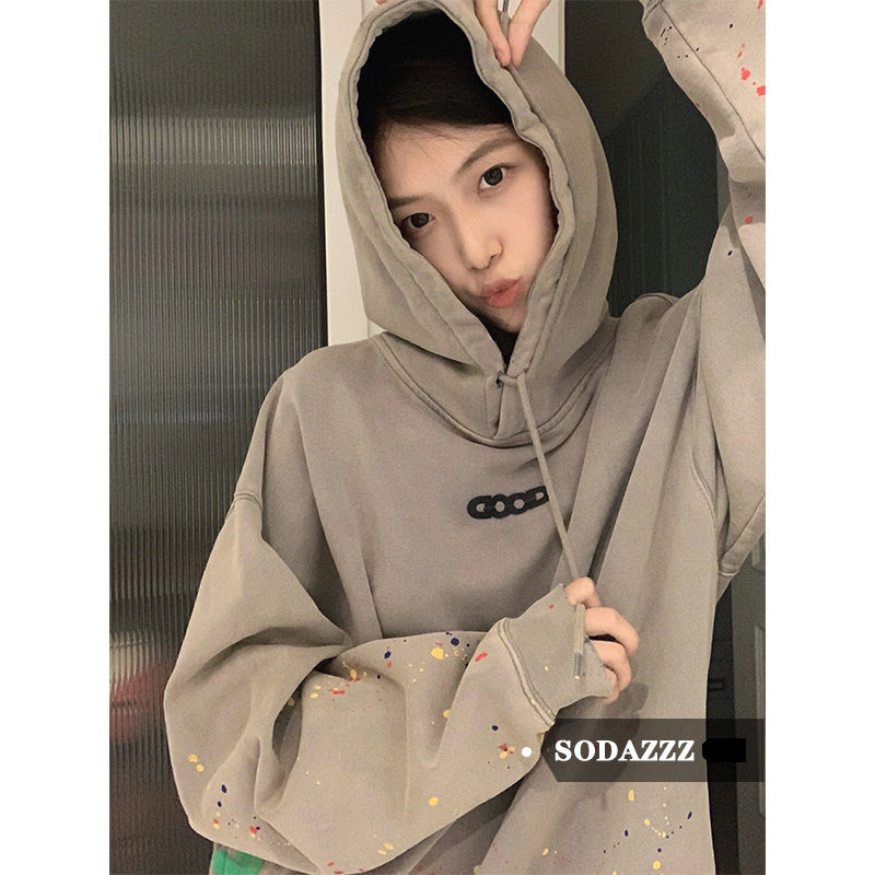 SODAZZZ hooded sweatshirt women's autumn and winter chic design niche loose silver fox velvet thickened top ins trend