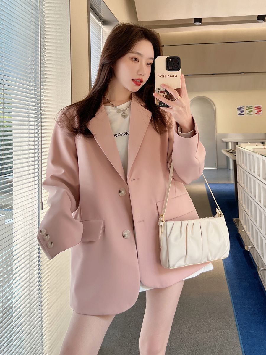 粉色西裝外套女2024春秋季新款韓版學院風高端時尚潮流小個子西服