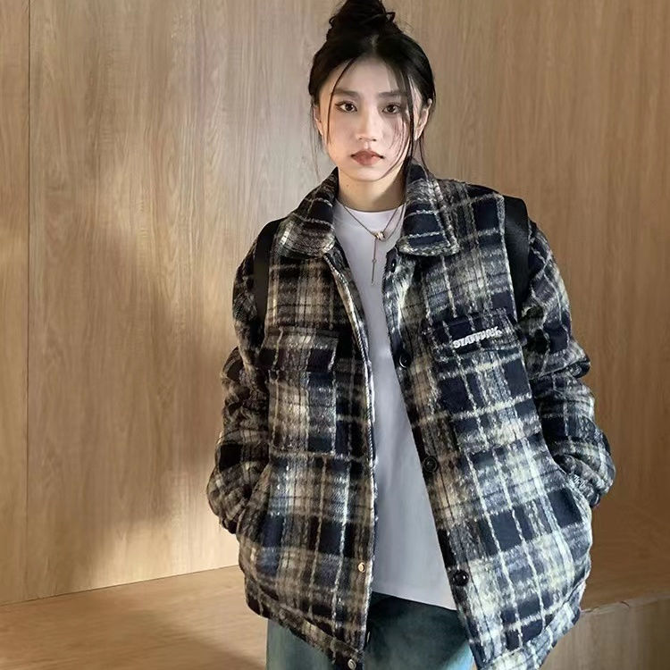 美式復古格子外套女秋冬2023新款高級感獨特超好看溫柔慵懶風上衣