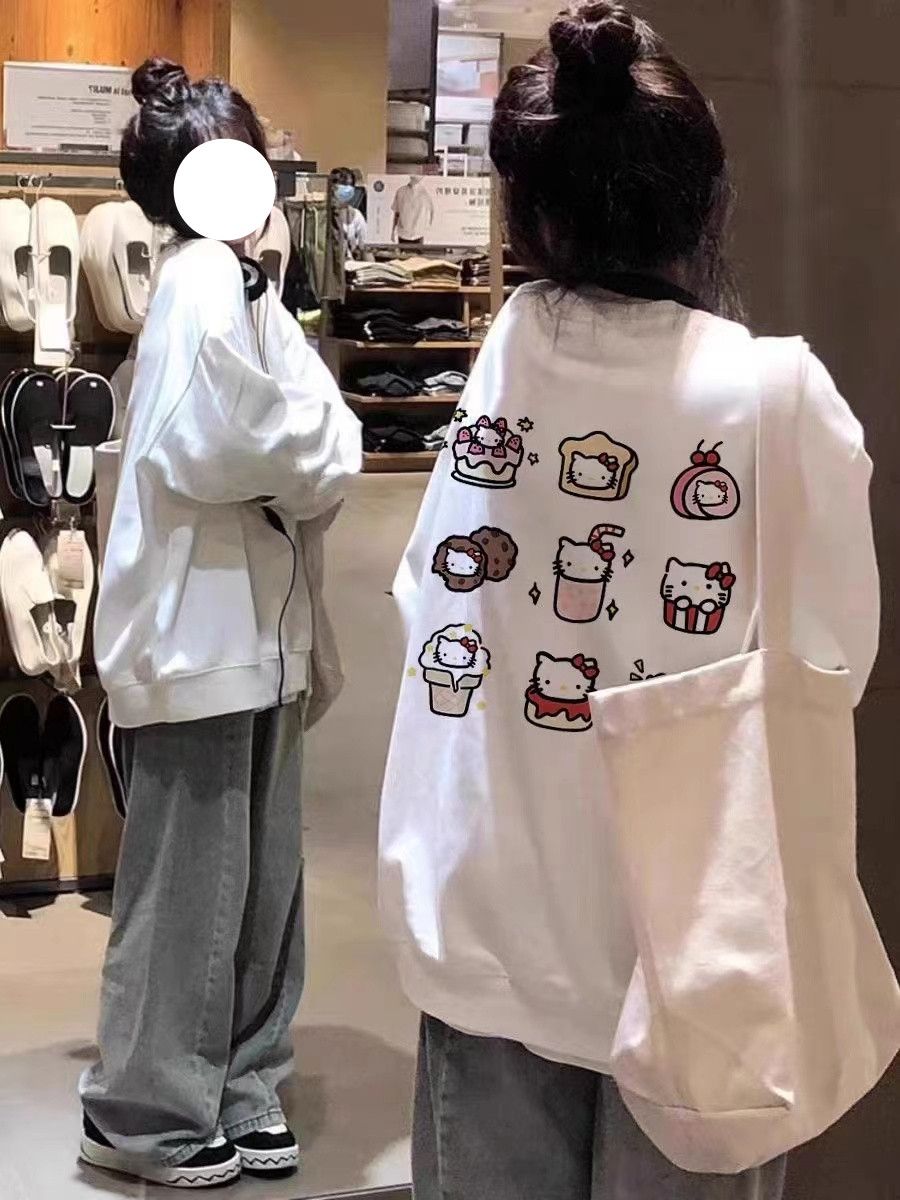 oversize白色美式復古圓領衛衣女寬鬆冬季加絨加厚長袖外套上衣潮