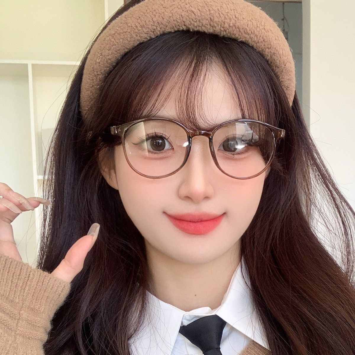 Cold brown glasses for women with myopia, plain brown glasses frames for women with small face, anti-blue light eyes