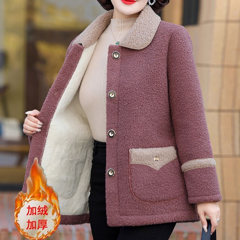 中老年女裝冬裝顆粒絨外套羊羔絨棉衣中年媽媽洋氣保暖加絨棉襖