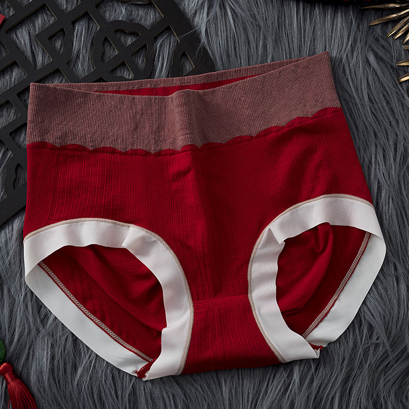 Red high-waisted underwear for women antibacterial pure cotton crotch seamless large size tummy control butt lift sexy women's briefs head dragon year