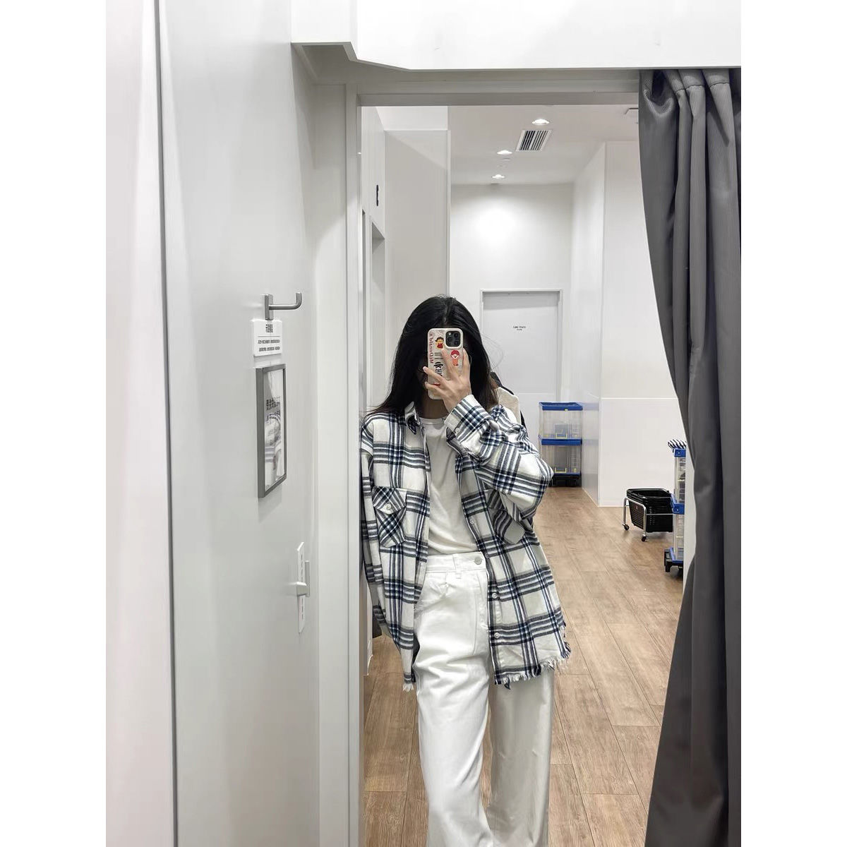 韓系簡約復古格紋長袖襯衫外套女秋季情侶慵懶風寬鬆休閒百搭襯衣